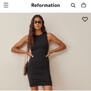 Reformation Black Ruched Halter Mini Dress